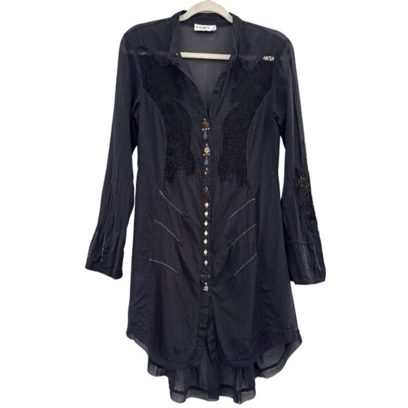 Elisa Cavaletti Size Small Tunic Button Sheer Artsy Dark Romantic Fairy Goth - Picture 1 of 12